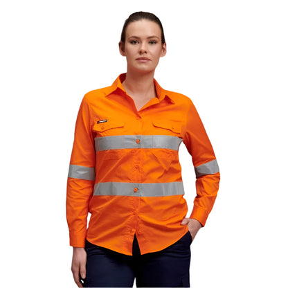 KingGee K44545 Workcool 2 Ladies HiVis Reflective Long Sleeve Shirt