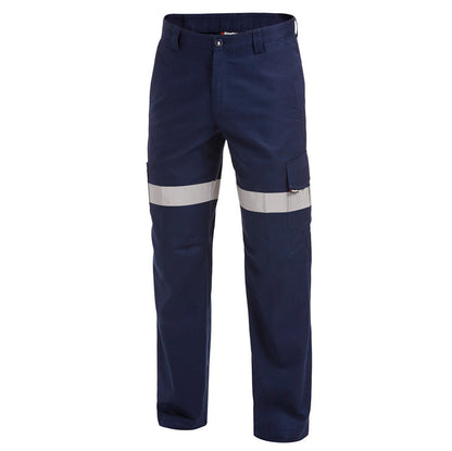 Navy pants with reflective tape on white background