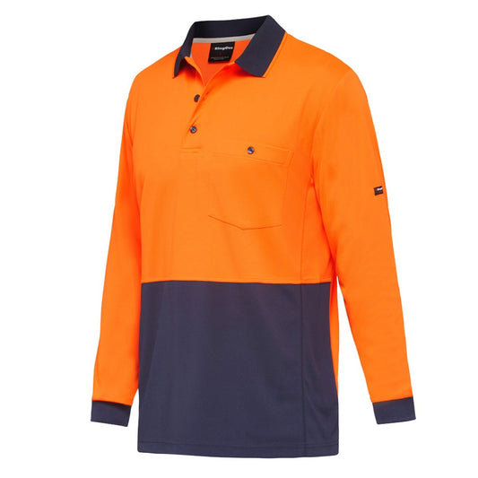 KingGee K54235 Workcool Hyperfreeze HiVis Spliced Polo Long Sleeve