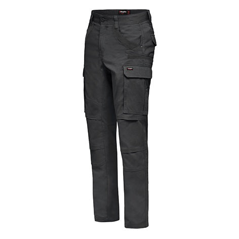 Dark gray cargo pants on a white background