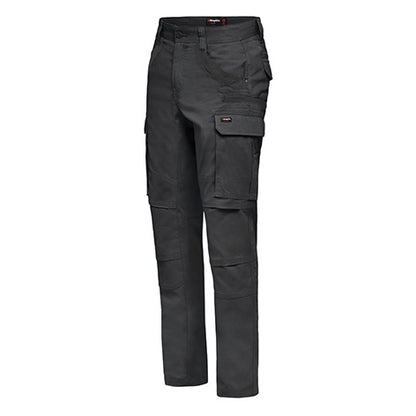 Dark gray cargo pants on a white background