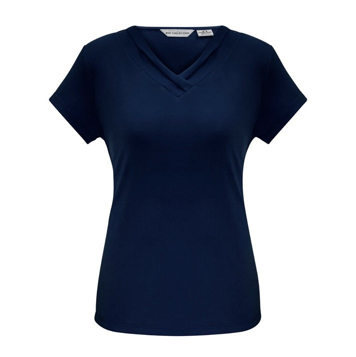 womens navy professional summer short sleeve corporate stylish everyday Biz Collection K819LS Lana Ladies V-Neck Short Sleeve Top