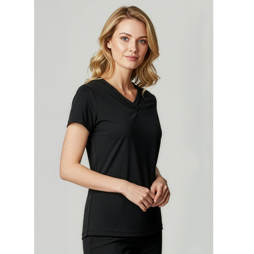 Biz Collection K819LS Lana Ladies V-Neck Short Sleeve Top - Black - Alternative Model View