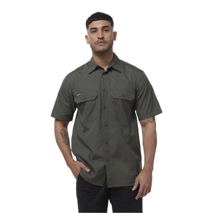 KingGee K14030 Mens Workcool Vented Shirt Short Sleeve - green model front view