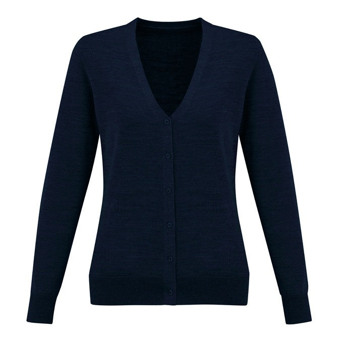 Womens Navy blue button down v neck easy wear light weight semi fitted flattering workwear Biz Collection LC916L Roma Ladies Knit Cardigan