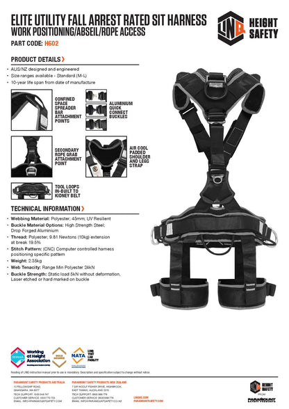 Linq H602 Elite Utility Fall Arrest Rated Sit Harness