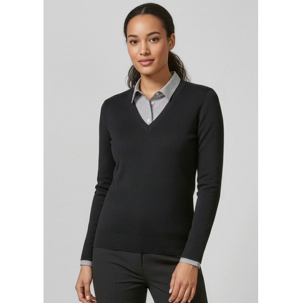 Biz Collection LP3506 Ladies V-Neck Knit Pullover - Black - Model View