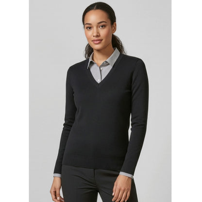 Biz Collection LP3506 Ladies V-Neck Knit Pullover - Black - Model View