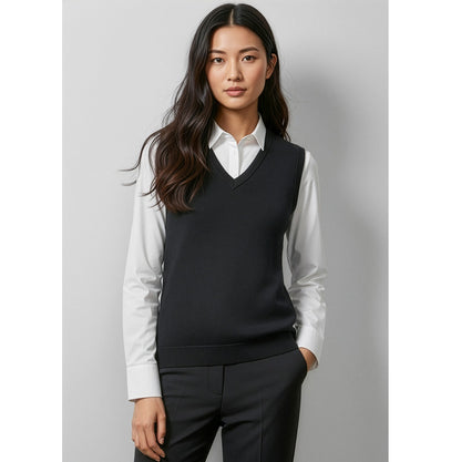 Biz Collection LV3504 Ladies V-Neck Knit Vest - Black - Model View