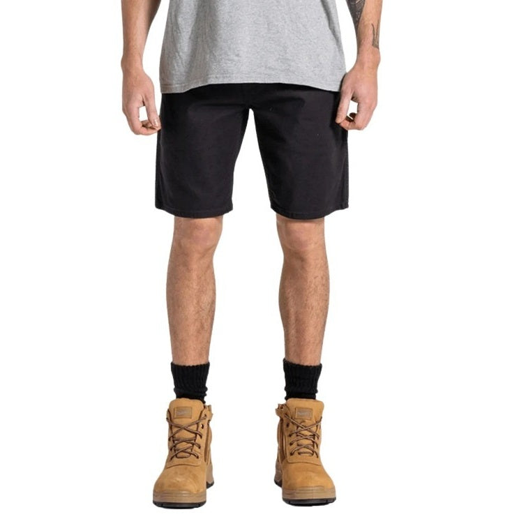 Mens Black roomy comfortable long wearing worksite clothing, rugged workwear, everyday work shorts, industrial apparel, tough stretch cotton shorts