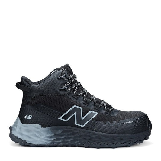 Black work boot with New Balance logo on a white background