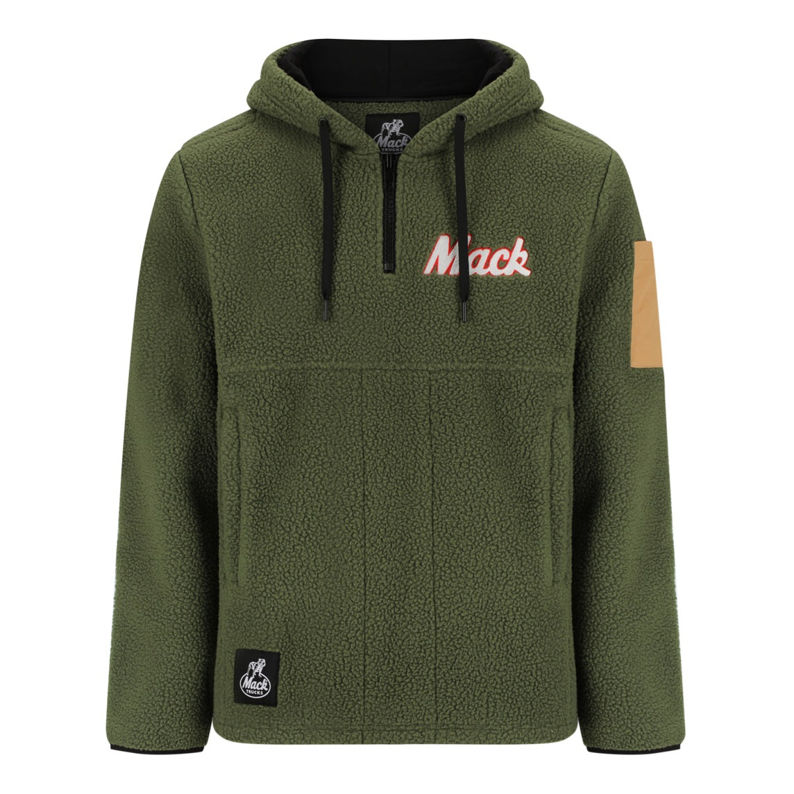Olive Green Heavy duty warm Mack MKHW26018 Mens LS Shearling Fleece 1/4 Zip Hoodie 370gsm