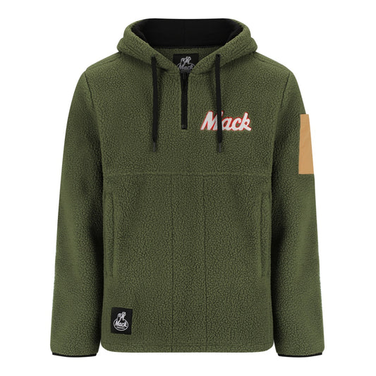 Olive Green Heavy duty warm Mack MKHW26018 Mens LS Shearling Fleece 1/4 Zip Hoodie 370gsm