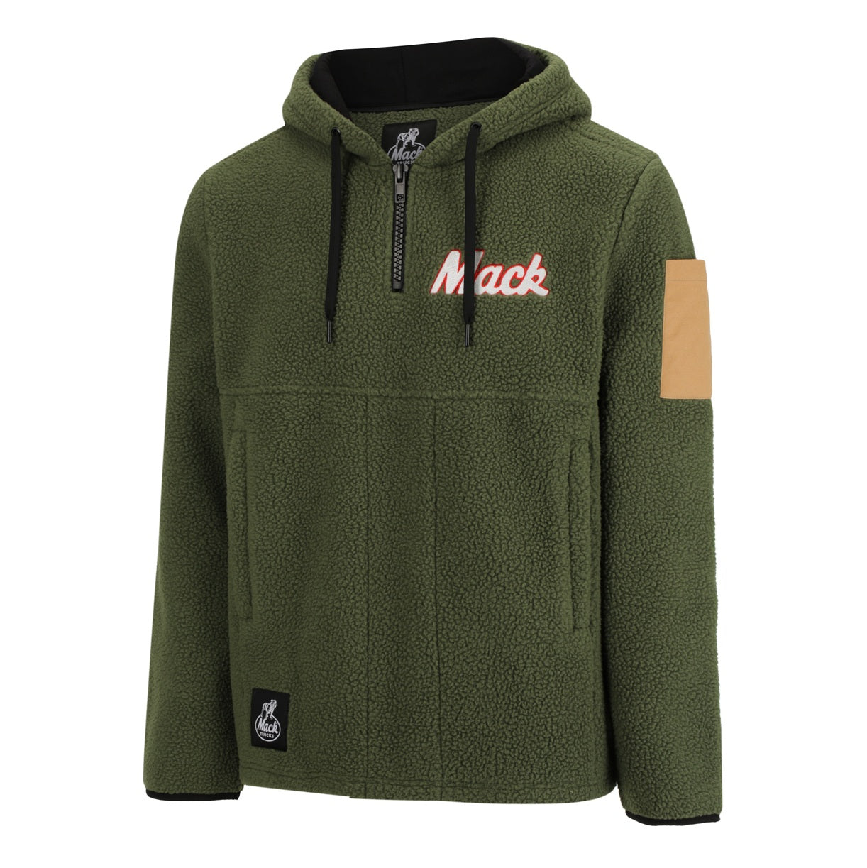 Green cold weather Mack MKHW26018 Mens LS Shearling Fleece 1/4 Zip Hoodie 370gsm