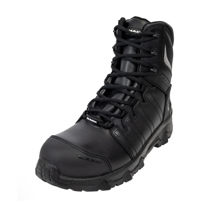 Mens black, zip up, penetration resistant, heavy duty sole, tradies, Mack MKTERRP2Z Terrapro Zip 2.0 Safety Boots front angle view