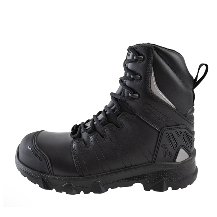 Mens black leather high tactical, heavy industry workboot, scuff toe, Mack MKTERRP2Z Terrapro Zip 2.0 Safety Boots rear side view