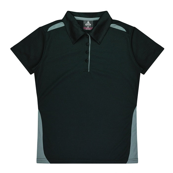 Aussie Pacific N2305 Ladies Paterson Polo - Black / Ash - Front View