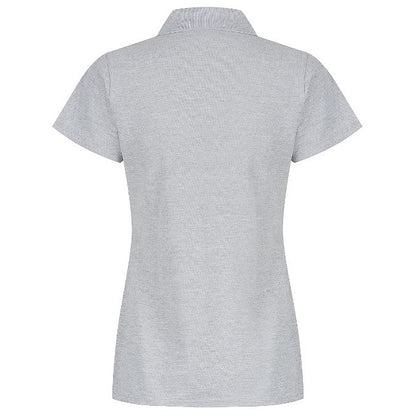 A grey marle women's polo shirt with a collar, short sleeves, and buttons at the neck Aussie Pacific N2312 Hunter Ladies Polo Grey Marle - Back view