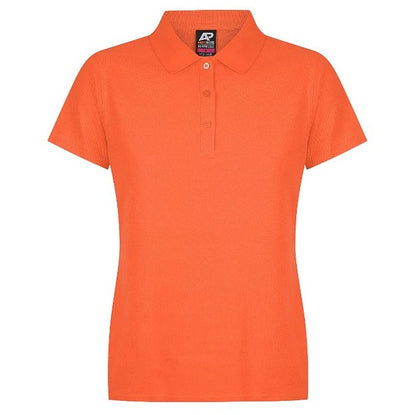 An orange Aussie Pacific Hunter N2312 ladies polo shirt with short sleeves and a collar - Front view