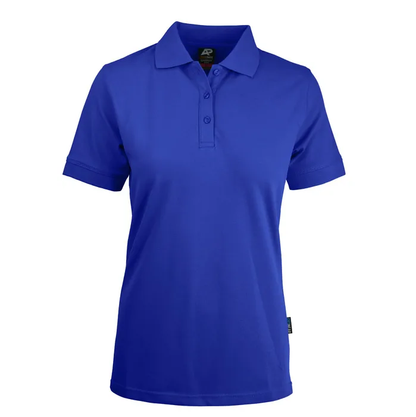 A royal blue Aussie Pacific N2315 Claremont ladies polo shirt with a knitted collar, short sleeves, and side vents. - Front view