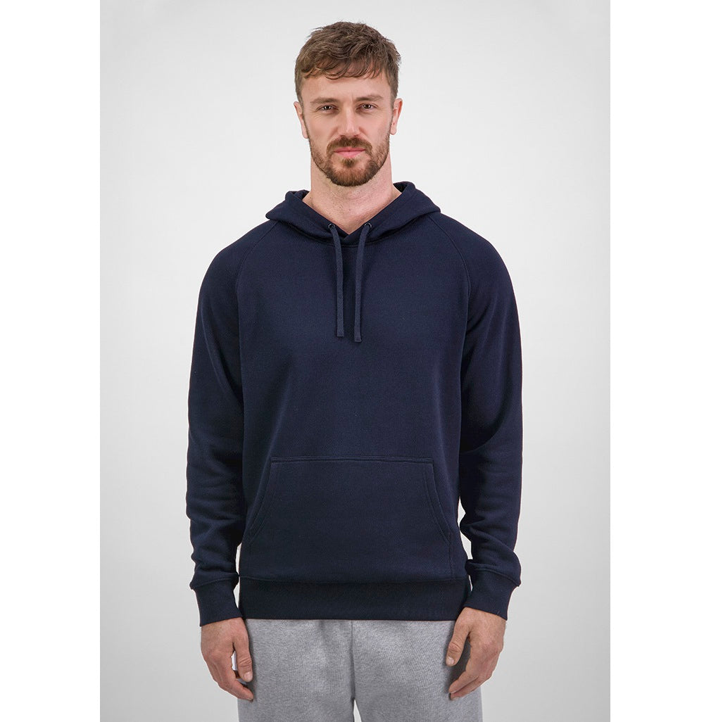 Man wearing a navy blue hoodie on a white background