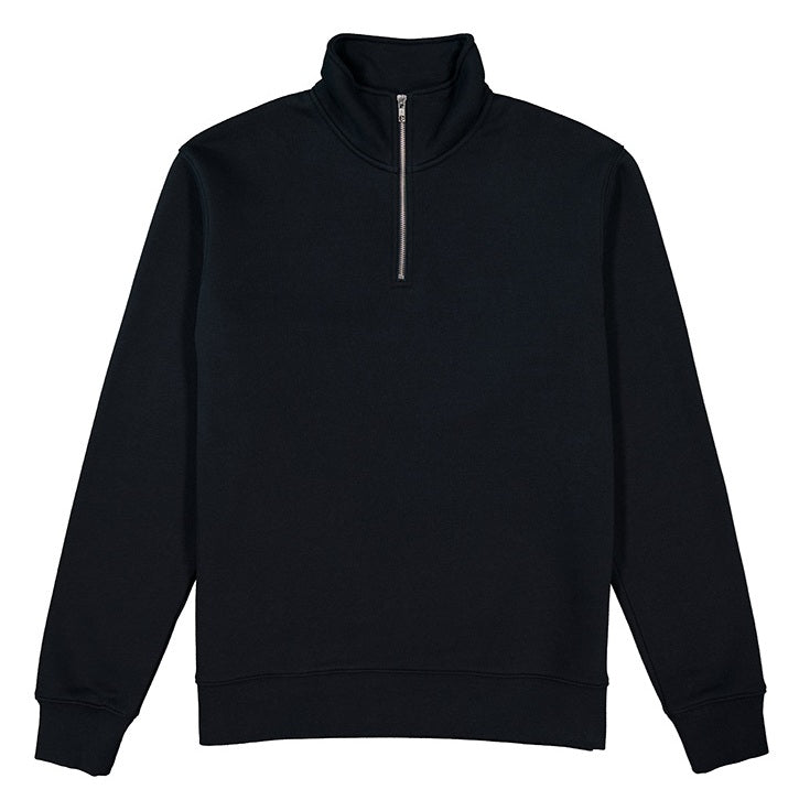 Black quarter-zip sweatshirt on a white background