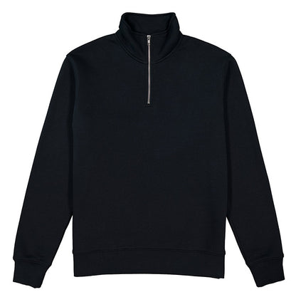 Black quarter-zip sweatshirt on a white background