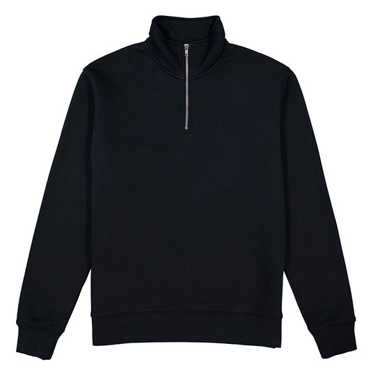 Black quarter-zip sweatshirt on a white background