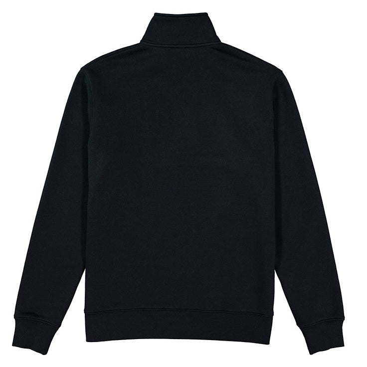 Black quarter-zip sweatshirt on a white background