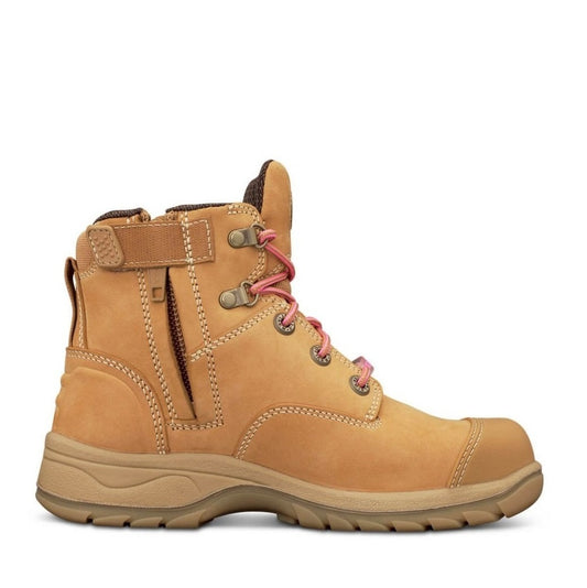 Oliver 49-432Z Ladies Wheat Zipper Side Safety Boots and construction boots with pink laces