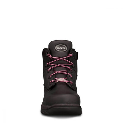 Womens Black Zip Sided Lace Up pink laces water resistant comfortable durable reliable boots, women's work boots, ladies safety boots, black work boots, steel toe work boots, water resistant safety boots, mining boots, construction safety boots, oil and gas work boots, warehouse boots, hospitality footwear, food processing safety boots, logistics work boots, security boots, industrial safety footwear, comfortable women's work boots