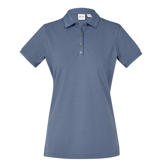 Womens grey charcoal smoke coloured longer length with side splits modern female specific flattering fit Biz Collection P105LS Ladies City Polo shirt