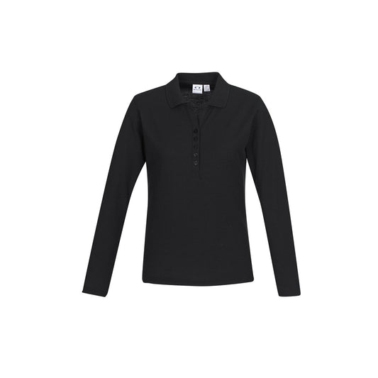 Biz Collection P400LL Crew Ladies L/S Polo in colour Black - front view