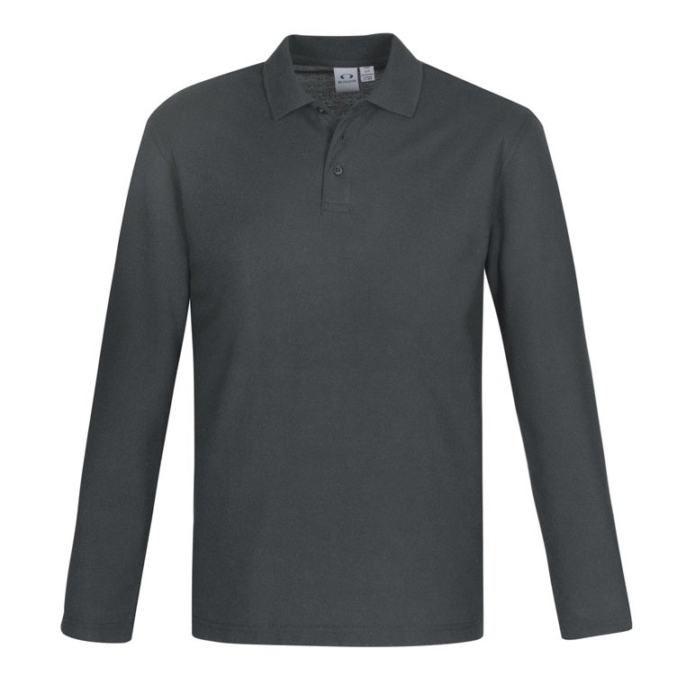 Biz Collection P400ML Crew Mens Long Sleeve Polo - Charcoal - Alternative Front View