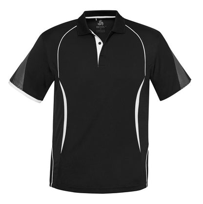 Mens black and white performance everyday Biz Collection P405MS Razor Mens Polo shirt