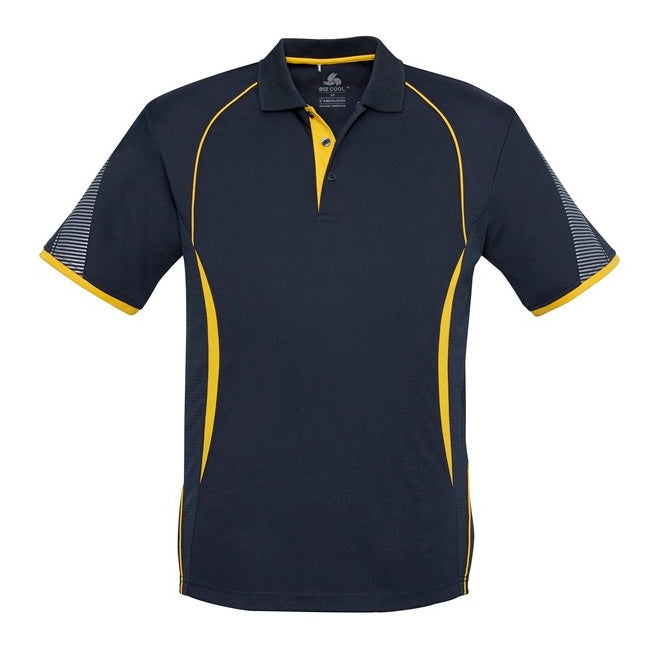 mens navy and gold sorts team corporate branding Biz Collection P405MS Razor Mens Polo shirt