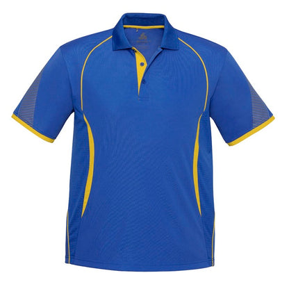 Mens royal  blue and gold athletic Biz Collection P405MS Razor Mens Polo shirt