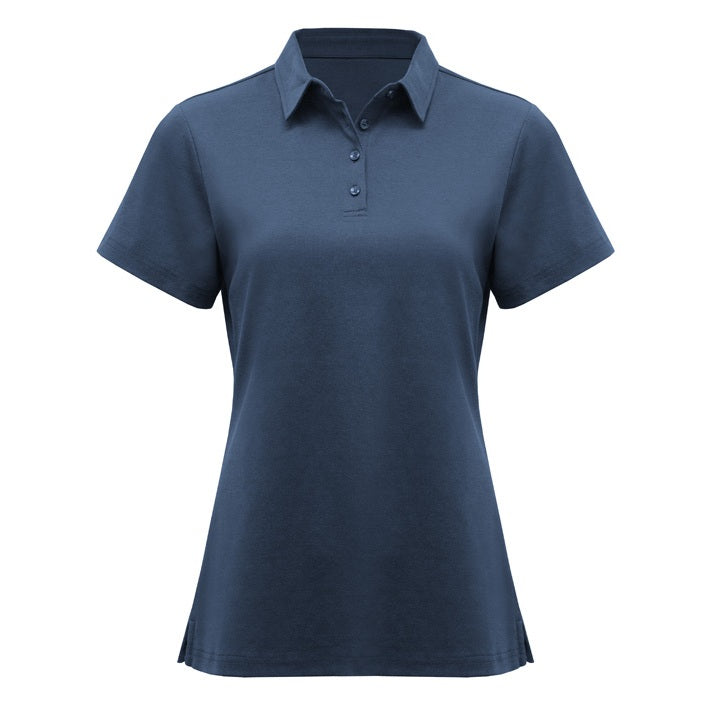 Navy blue polo shirt on a white background