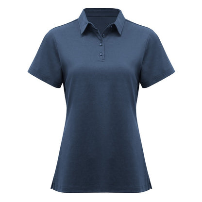 Navy blue polo shirt on a white background