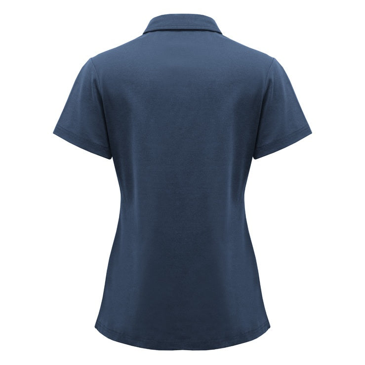 Navy blue polo shirt on a white background