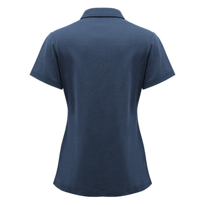Navy blue polo shirt on a white background