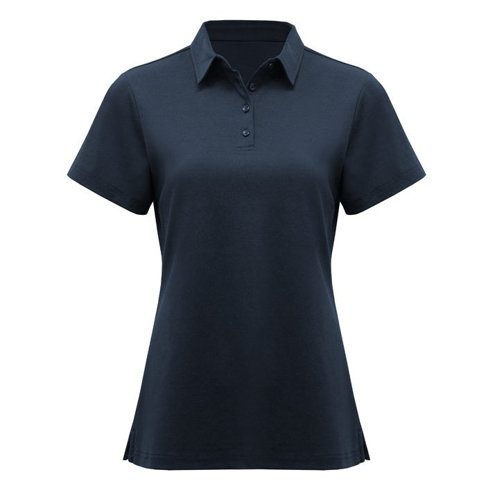 Navy blue polo shirt on a white background