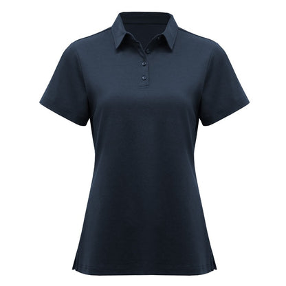 Navy blue polo shirt on a white background