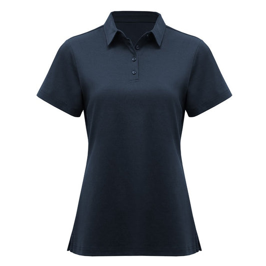 Navy blue polo shirt on a white background