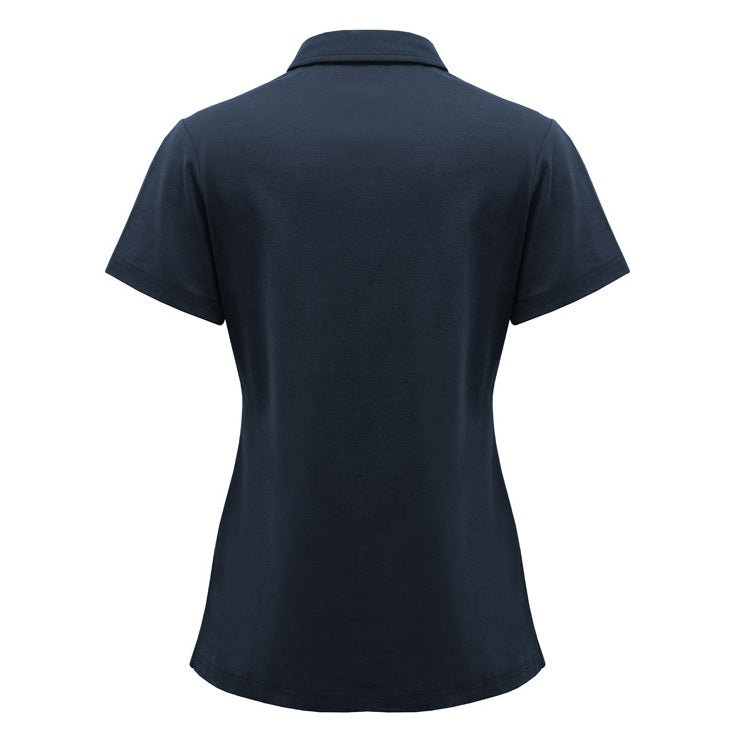 Navy blue polo shirt on a white background