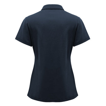 Navy blue polo shirt on a white background