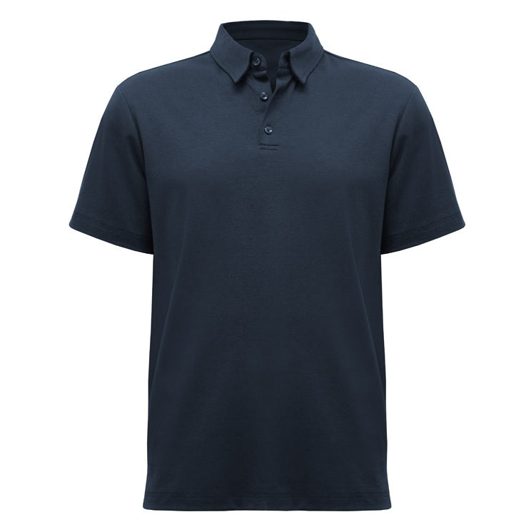 Navy blue polo shirt on a white background