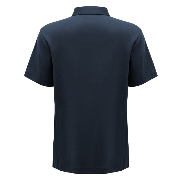 Navy blue polo shirt on a white background