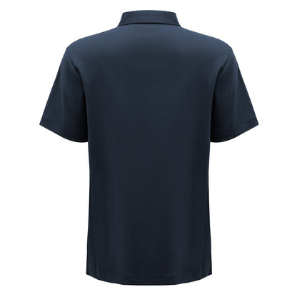 Navy blue polo shirt on a white background