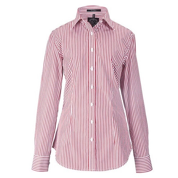 Pilbara RMPC013 Women's L/S Stripe Shirt in colours Red/White Stripes - Front view